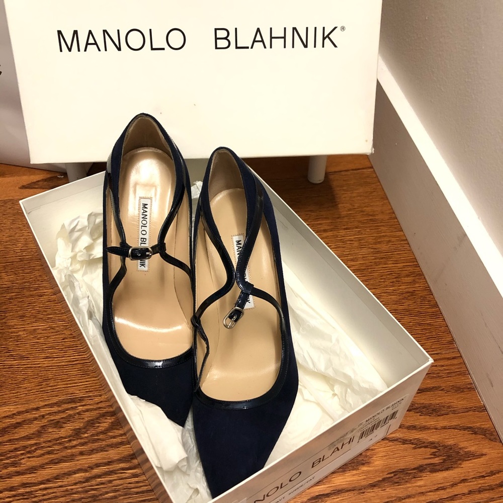 Manila Blahnik Navy Suede Heels size 37